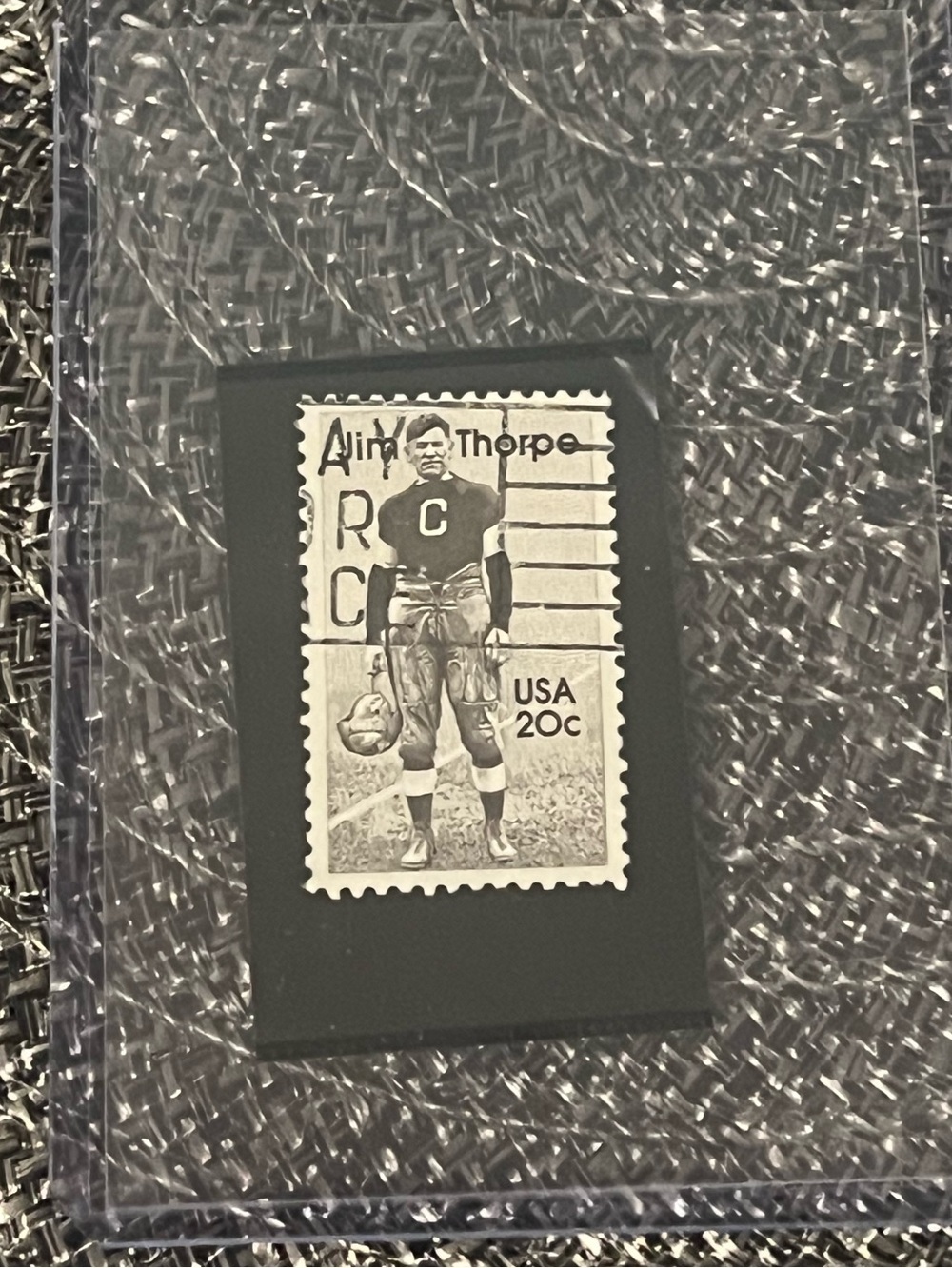 ⚾️ Vintage Used Jim Thorpe Baseball US Postage Stamp in Clear Holder, Qty 1